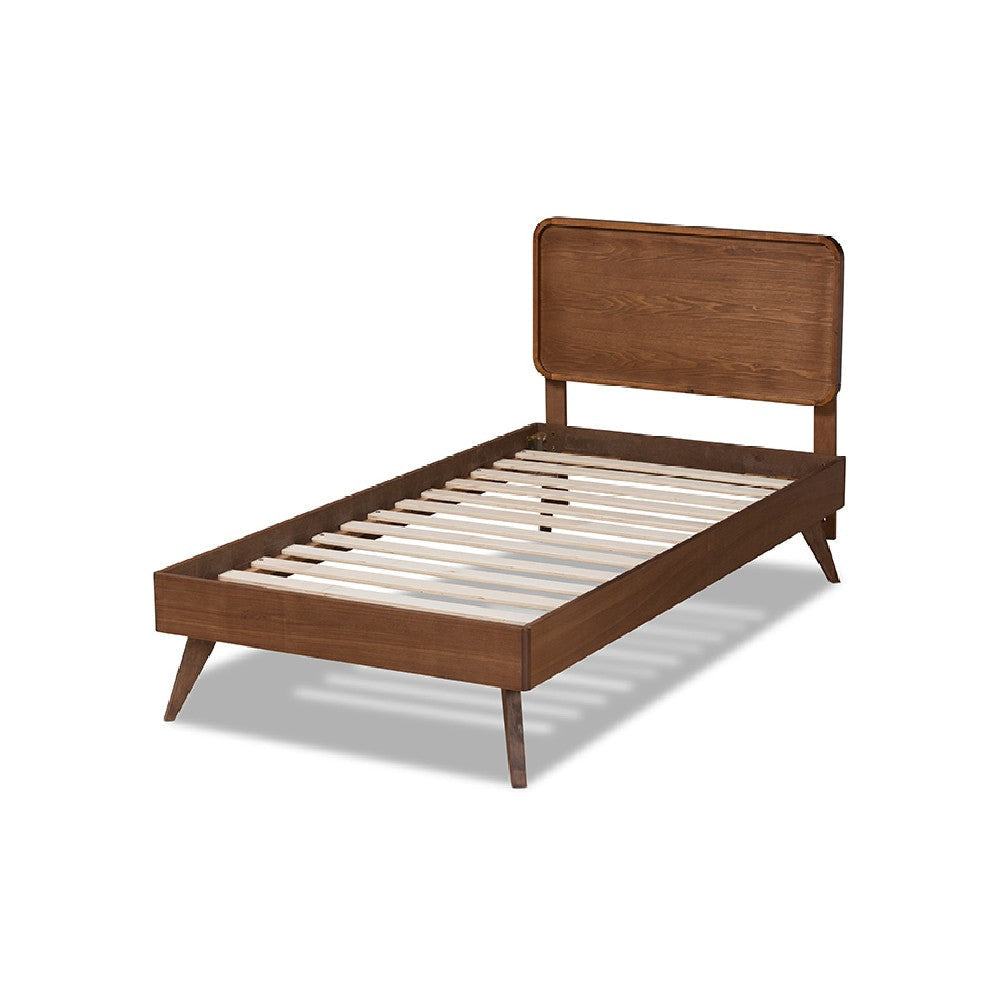 Baxton Studio Leola Mid-Century Modern Transitional Walnut Brown Finished Wood Twin Size Platform Bed WHI-Leola-Ash-Walnut-Twin
