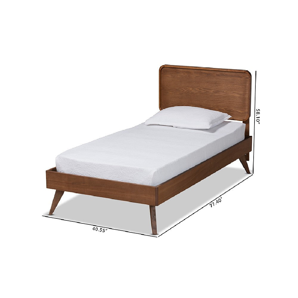 Baxton Studio Leola Mid-Century Modern Transitional Walnut Brown Finished Wood Twin Size Platform Bed WHI-Leola-Ash-Walnut-Twin