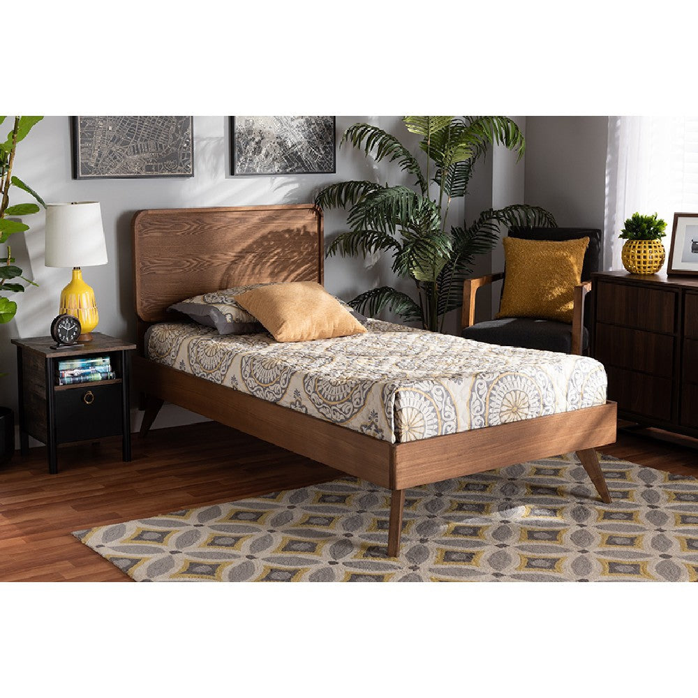 Baxton Studio Leola Mid-Century Modern Transitional Walnut Brown Finished Wood Twin Size Platform Bed WHI-Leola-Ash-Walnut-Twin