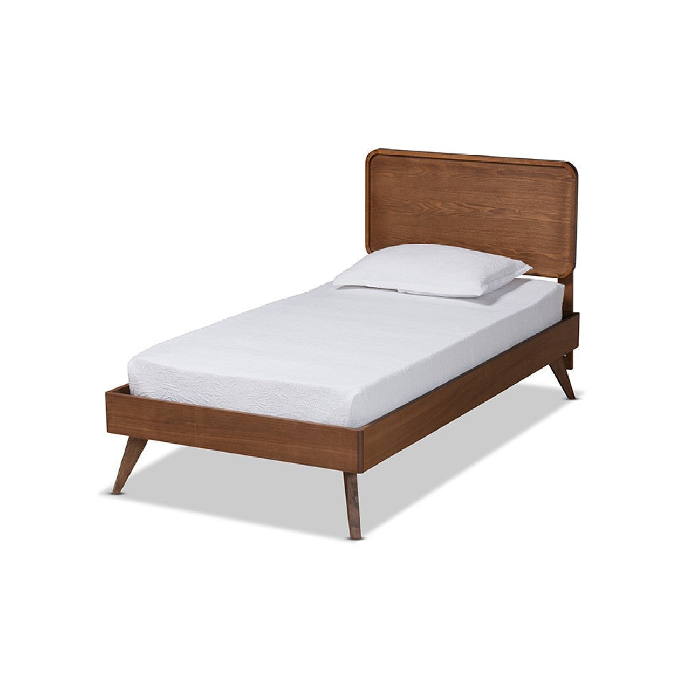 Baxton Studio Leola Mid-Century Modern Transitional Walnut Brown Finished Wood Twin Size Platform Bed WHI-Leola-Ash-Walnut-Twin