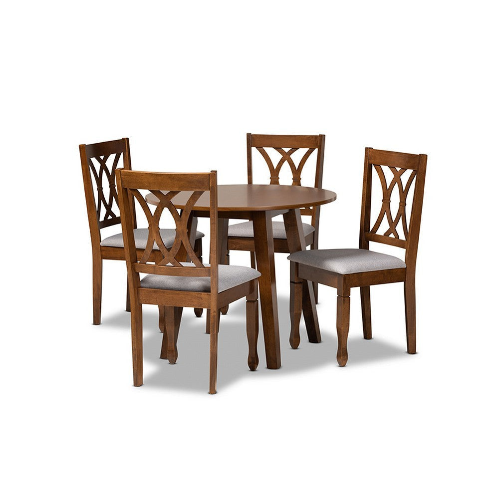 Baxton Studio Leon Modern and Contemporary Grey Fabric Upholstered and Walnut Brown Finished Wood 5-Piece Dining Set