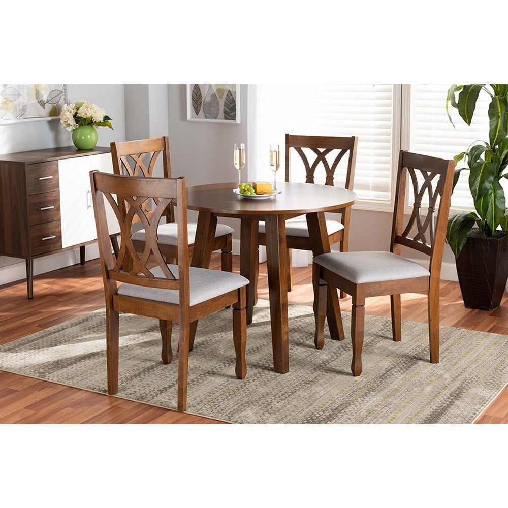 Baxton Studio Leon Modern and Contemporary Grey Fabric Upholstered and Walnut Brown Finished Wood 5-Piece Dining Set