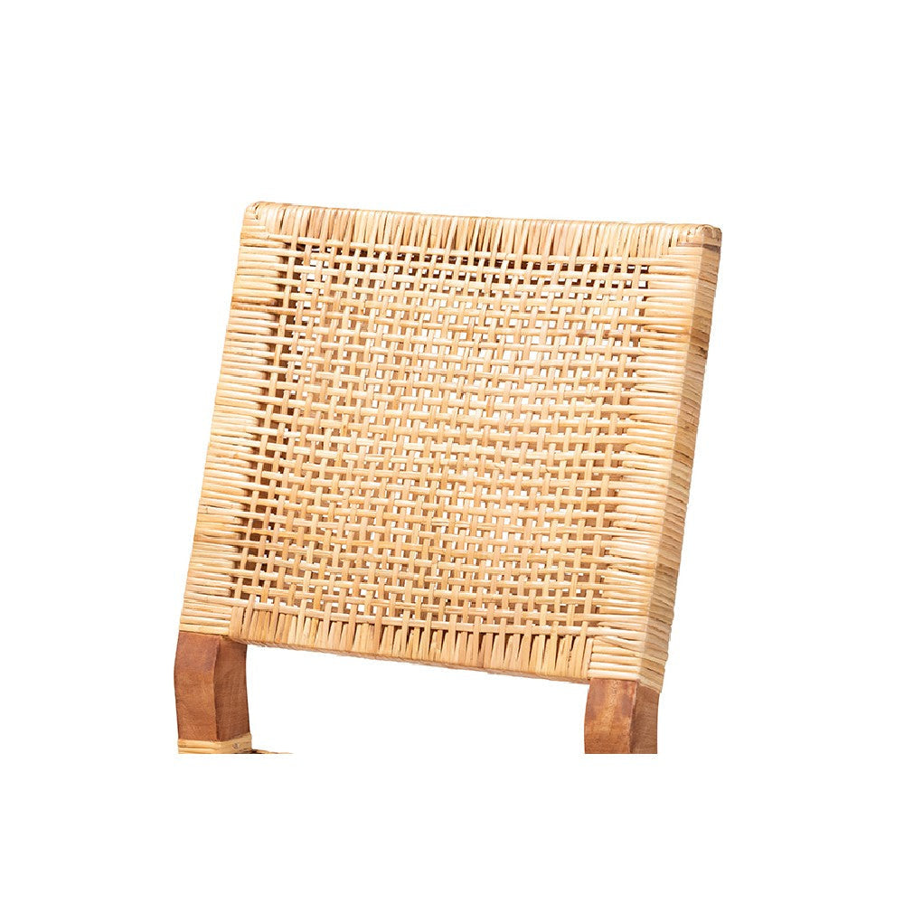 bali & pari Lesia Modern Bohemian Natural Brown Rattan and Walnut Brown Mahogany Wood Counter Stool WHI-Lesia-Teak-CS