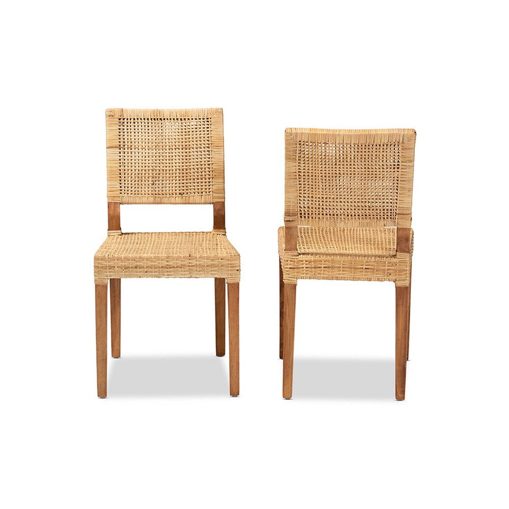 bali & pari Lesia Modern Bohemian Natural Brown Rattan and Walnut Brown Mahogany Wood Dining Chair