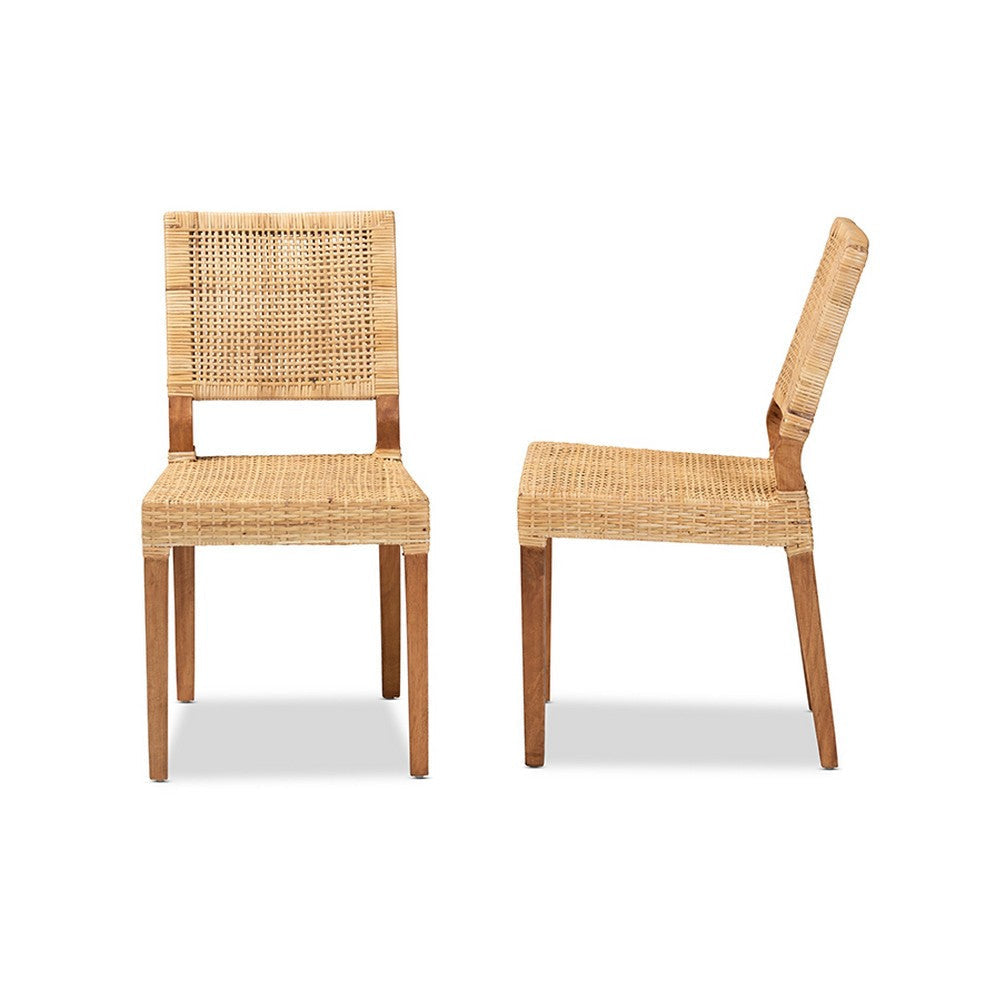 bali & pari Lesia Modern Bohemian Natural Brown Rattan and Walnut Brown Mahogany Wood Dining Chair
