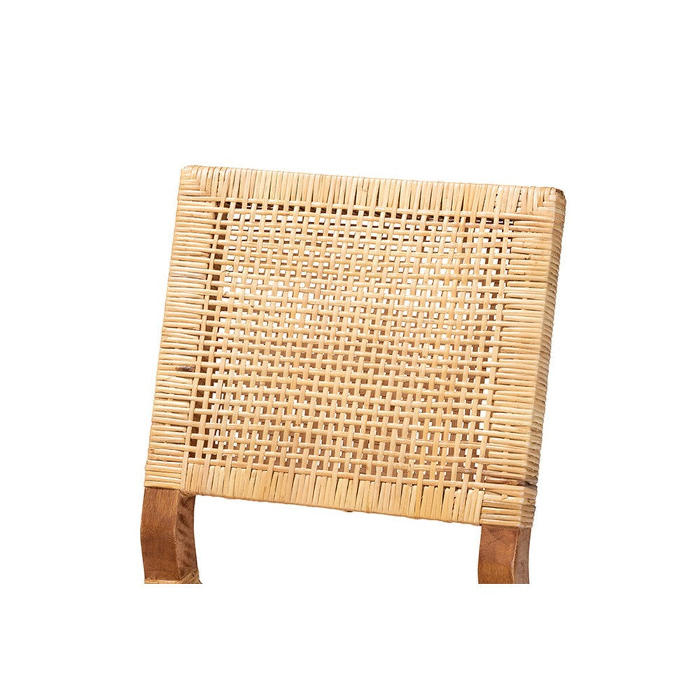 bali & pari Lesia Modern Bohemian Natural Brown Rattan and Walnut Brown Mahogany Wood Dining Chair