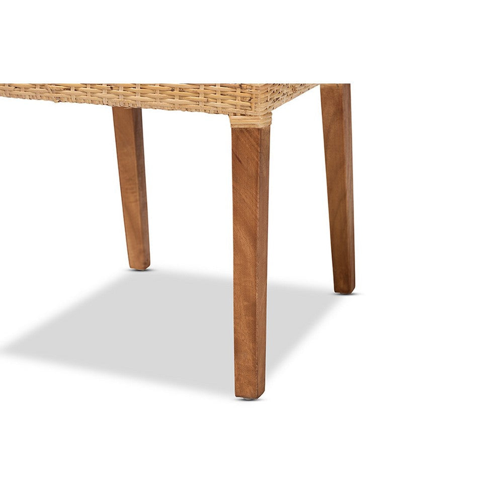 bali & pari Lesia Modern Bohemian Natural Brown Rattan and Walnut Brown Mahogany Wood Dining Chair