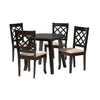 Baxton Studio Lexi Modern Beige Fabric and Dark Brown Finished Wood 5-Piece Dining Set WHI-Lexi-Sand-Dark-Brown-5PC-Dining-Set