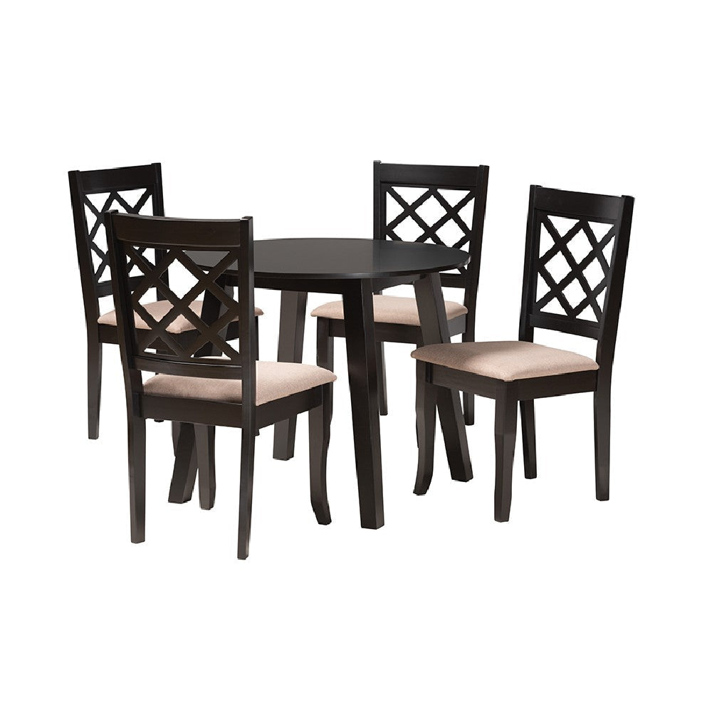 Baxton Studio Lexi Modern Beige Fabric and Dark Brown Finished Wood 5-Piece Dining Set WHI-Lexi-Sand-Dark-Brown-5PC-Dining-Set