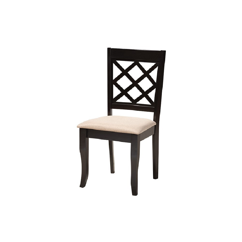 Baxton Studio Lexi Modern Beige Fabric and Dark Brown Finished Wood 5-Piece Dining Set WHI-Lexi-Sand-Dark-Brown-5PC-Dining-Set