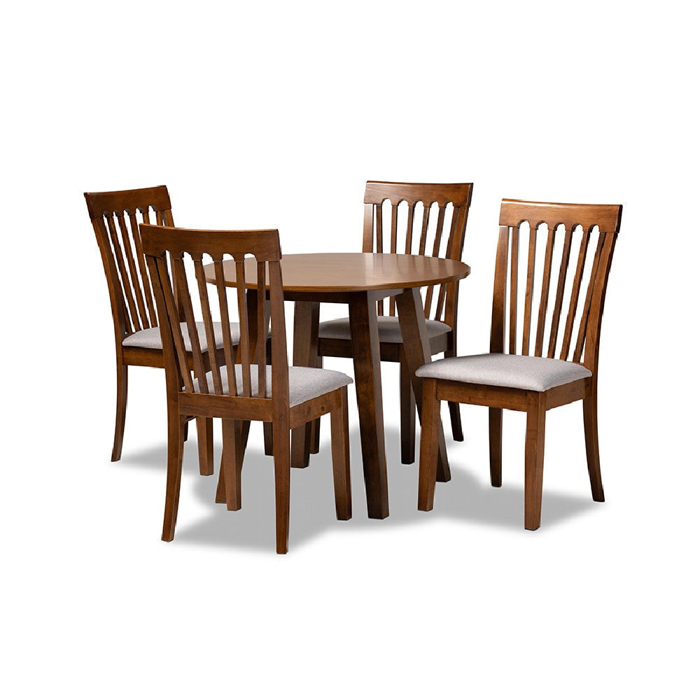 Baxton Studio Lida Modern and Contemporary Grey Fabric Upholstered and Walnut Brown Finished Wood 5-Piece Dining Set