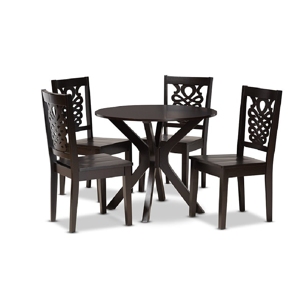Baxton Studio Liese Modern and Contemporary Transitional Dark Brown Finished Wood 5-Piece Dining Set WHI-Liese-Dark-Brown-5PC-Dining-Set