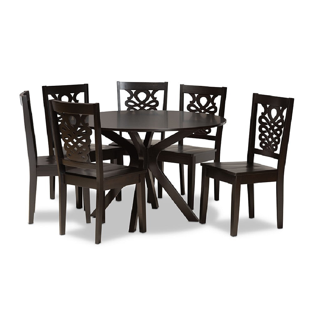Baxton Studio Liese Modern and Contemporary Transitional Dark Brown Finished Wood 7-Piece Dining Set WHI-Liese-Dark-Brown-7PC-Dining-Set