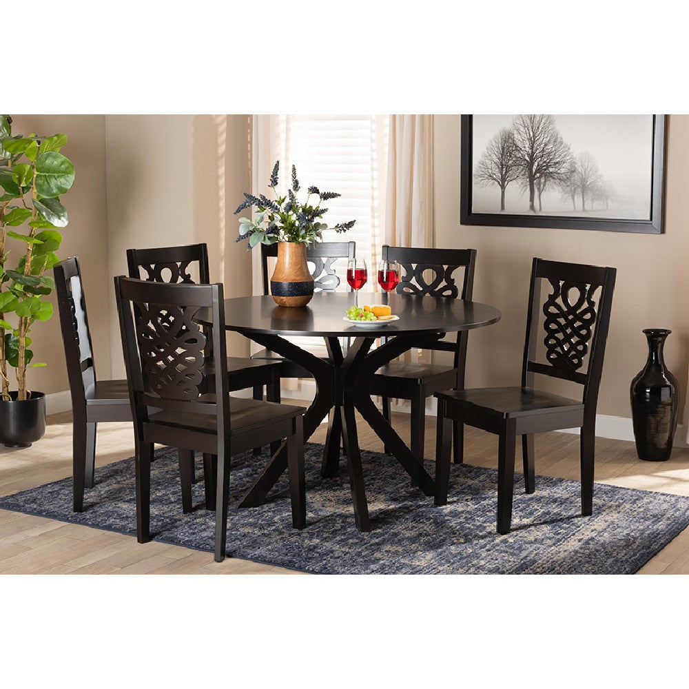 Baxton Studio Liese Modern and Contemporary Transitional Dark Brown Finished Wood 7-Piece Dining Set
