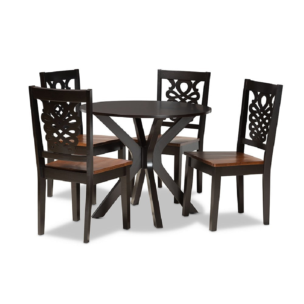 Baxton Studio Liese Modern and Contemporary Transitional Two-Tone Dark Brown and Walnut Brown Finished Wood 5-Piece Dining Set