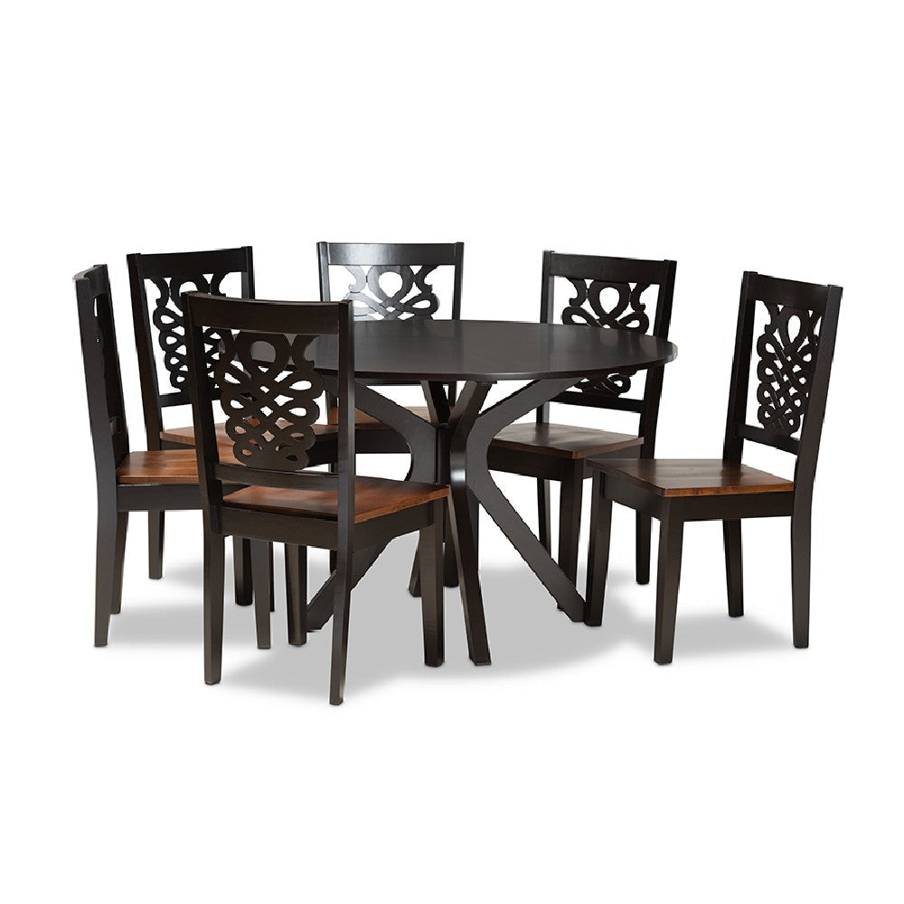 Baxton Studio Liese Modern and Contemporary Transitional Two-Tone Dark Brown and Walnut Brown Finished Wood 7-Piece Dining Set