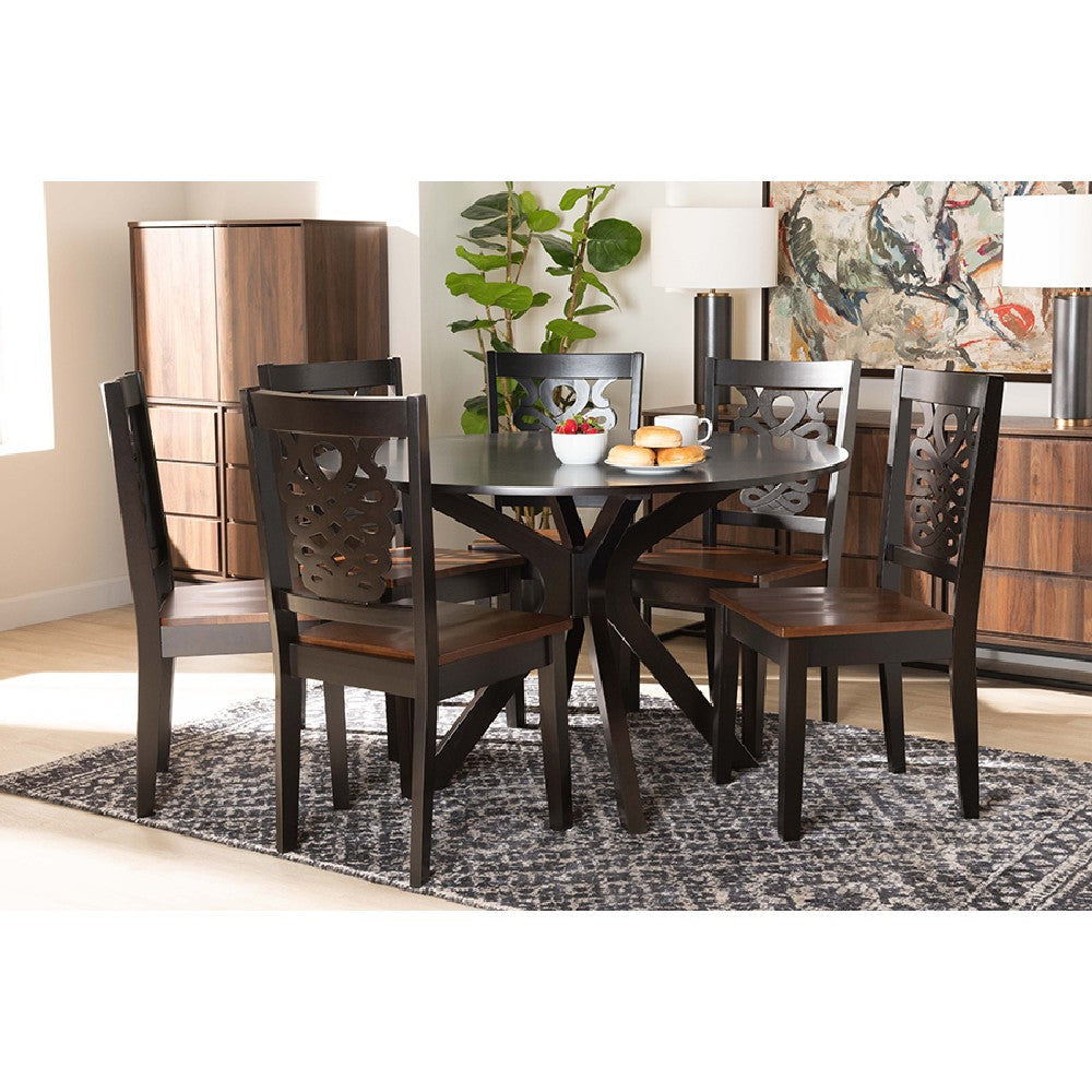 Baxton Studio Liese Modern and Contemporary Transitional Two-Tone Dark Brown and Walnut Brown Finished Wood 7-Piece Dining Set