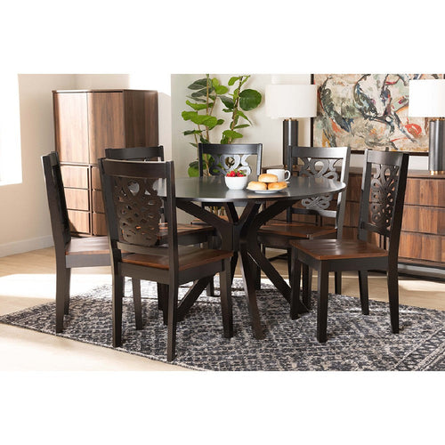 Baxton Studio Liese Modern and Contemporary Transitional Two-Tone Dark Brown and Walnut Brown Finished Wood 7-Piece Dining Set