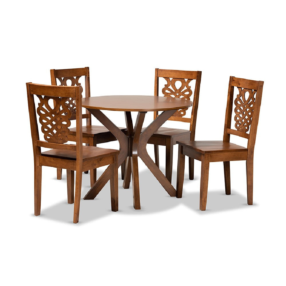 Baxton Studio Liese Modern and Contemporary Transitional Walnut Brown Finished Wood 5-Piece Dining Set WHI-Liese-Walnut-5PC-Dining-Set