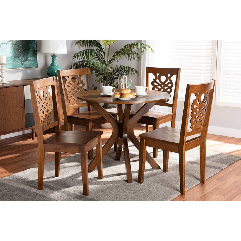 Baxton Studio Liese Modern and Contemporary Transitional Walnut Brown Finished Wood 5-Piece Dining Set