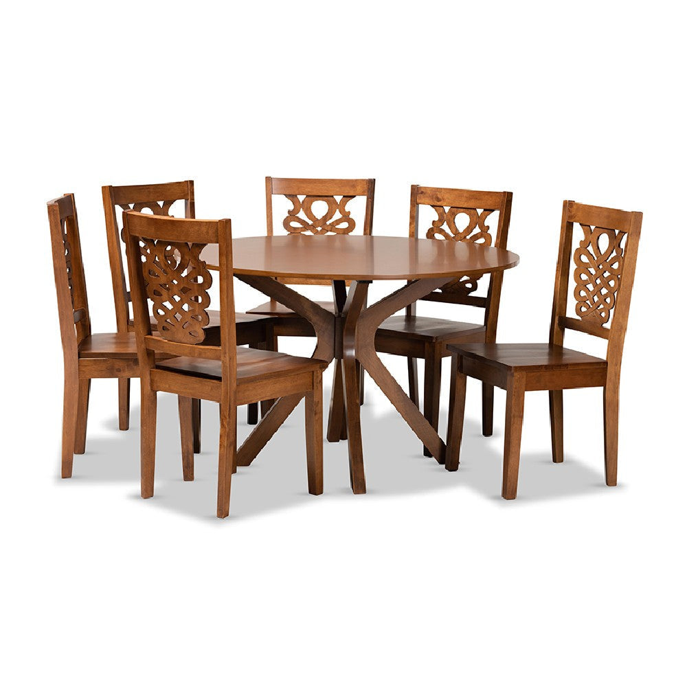 Baxton Studio Liese Modern and Contemporary Transitional Walnut Brown Finished Wood 7-Piece Dining Set WHI-Liese-Walnut-7PC-Dining-Set
