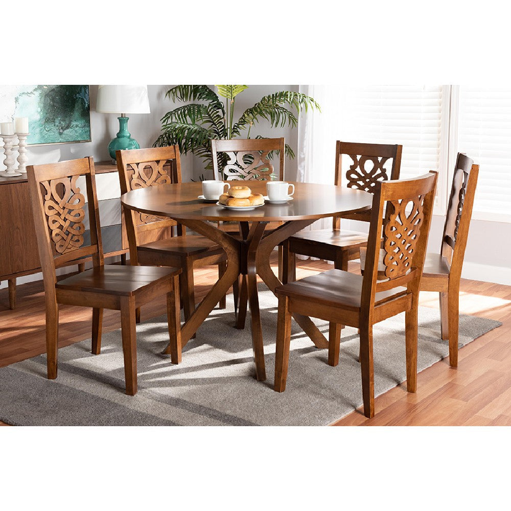 Baxton Studio Liese Modern and Contemporary Transitional Walnut Brown Finished Wood 7-Piece Dining Set WHI-Liese-Walnut-7PC-Dining-Set