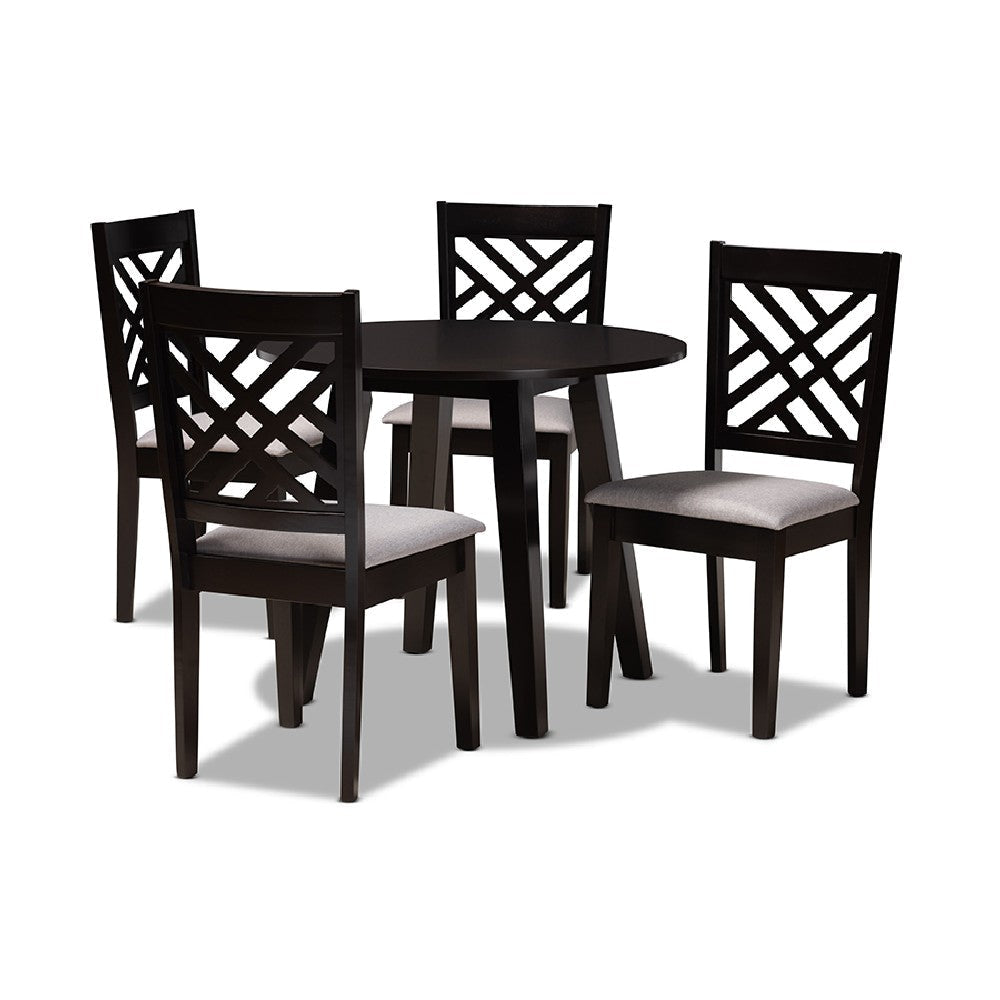 Baxton Studio Lilly Modern and Contemporary Grey Fabric Upholstered and Dark Brown Finished Wood 5-Piece Dining Set