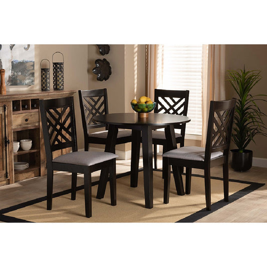 Baxton Studio Lilly Modern and Contemporary Grey Fabric Upholstered and Dark Brown Finished Wood 5-Piece Dining Set
