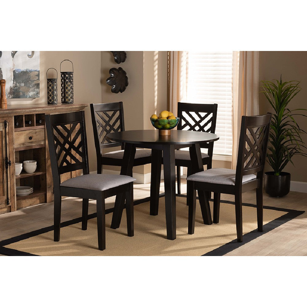 Baxton Studio Lilly Modern and Contemporary Grey Fabric Upholstered and Dark Brown Finished Wood 5-Piece Dining Set