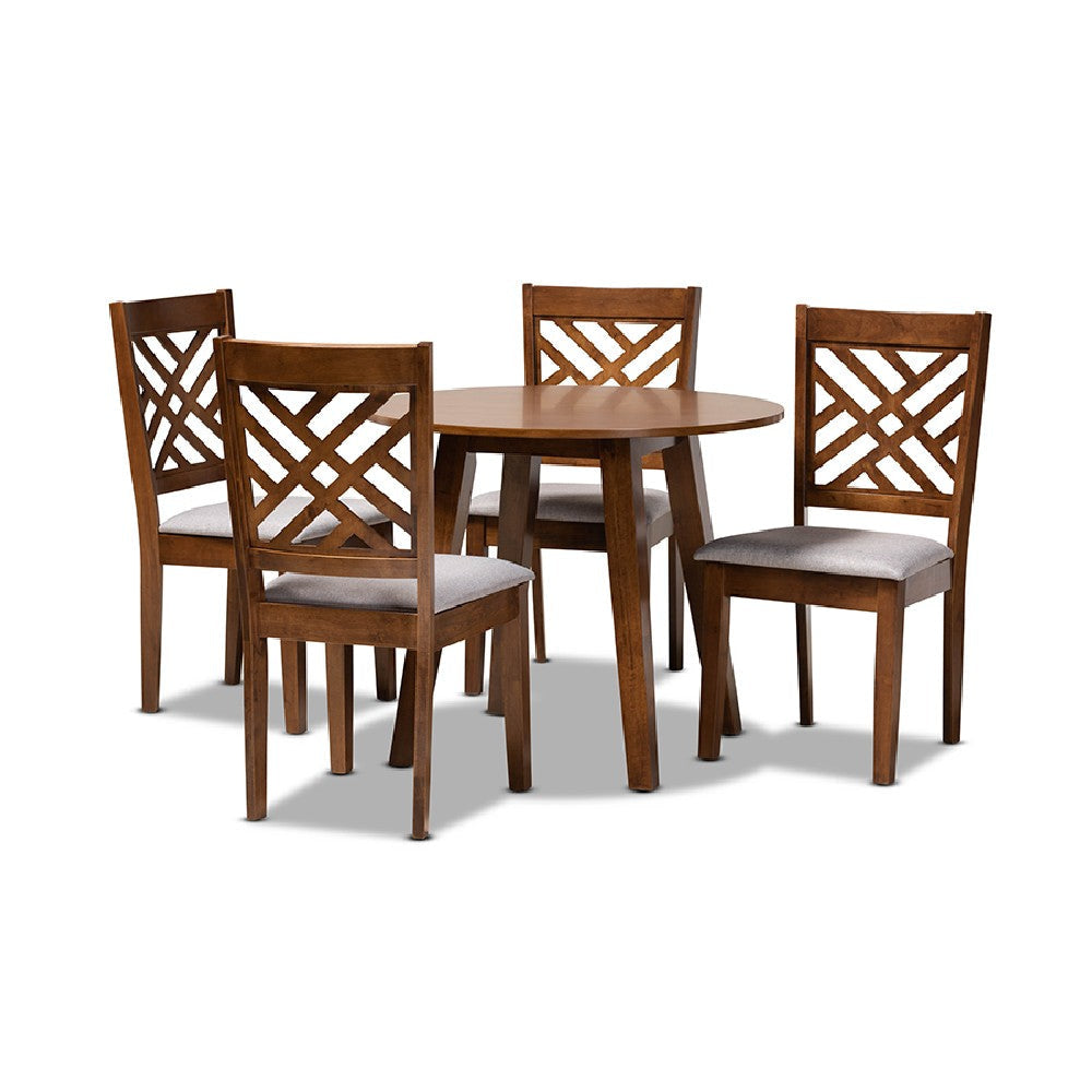 Baxton Studio Lilly Modern and Contemporary Grey Fabric Upholstered and Walnut Brown Finished Wood 5-Piece Dining Set