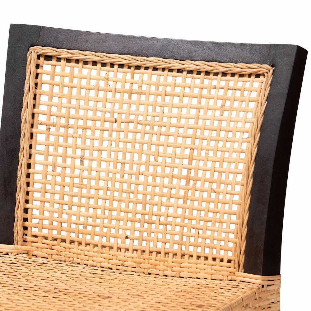 bali & pari Lingga Modern Bohemian Dark Brown Mahogany Wood and Natural Rattan Counter Stool WHI-Lingga-Mahogany-CS