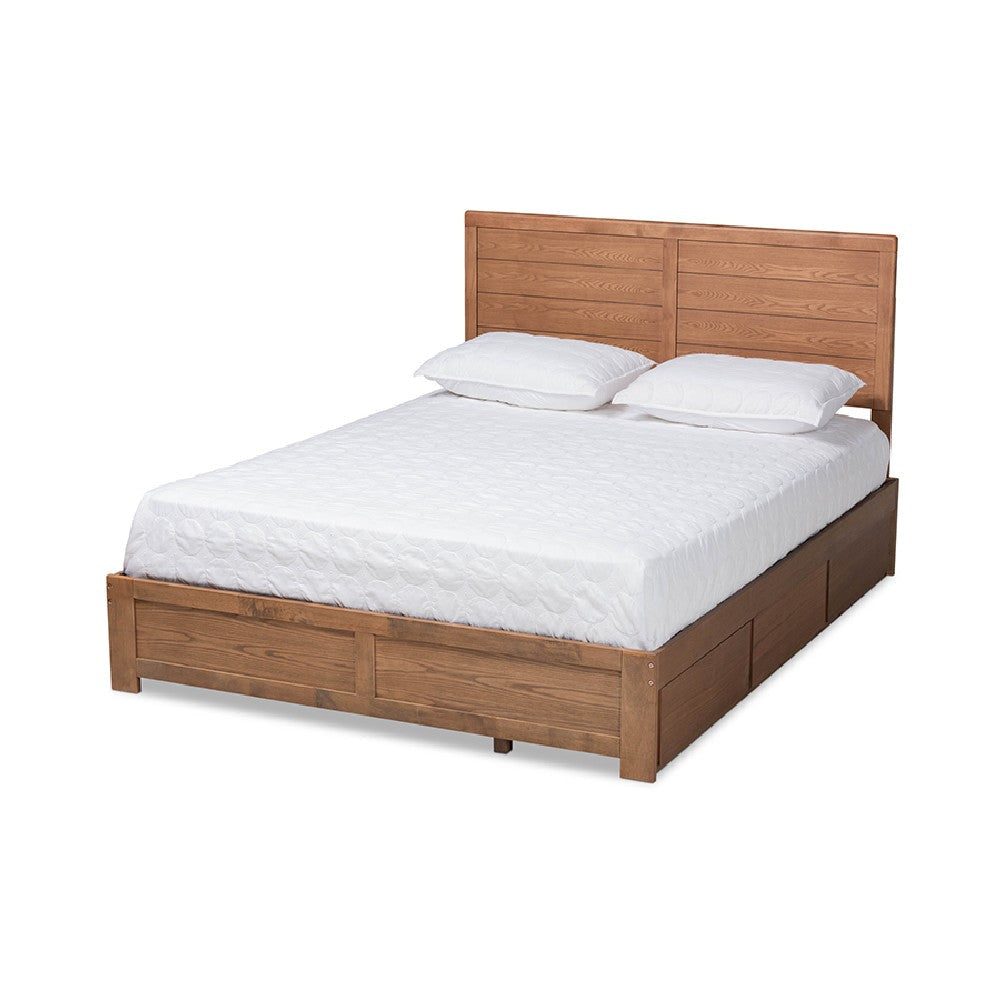 Baxton Studio Lisa Modern and Contemporary Transitional Ash Walnut Brown Finished Wood Queen Size 3-Drawer Platform Storage Bed
