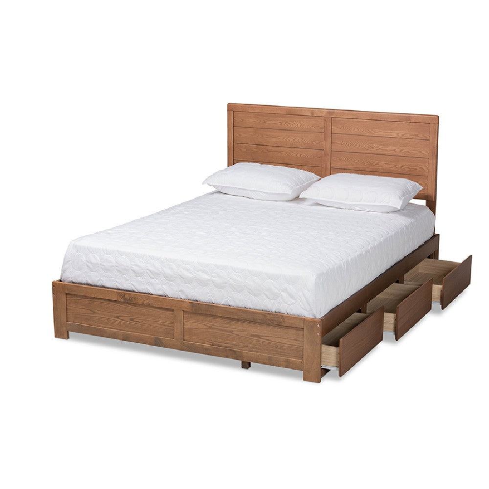 Baxton Studio Lisa Modern and Contemporary Transitional Ash Walnut Brown Finished Wood Queen Size 3-Drawer Platform Storage Bed