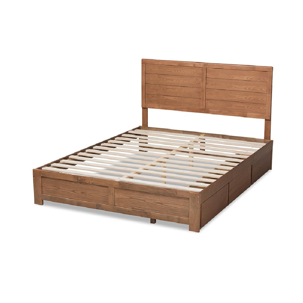 Baxton Studio Lisa Modern and Contemporary Transitional Ash Walnut Brown Finished Wood Queen Size 3-Drawer Platform Storage Bed