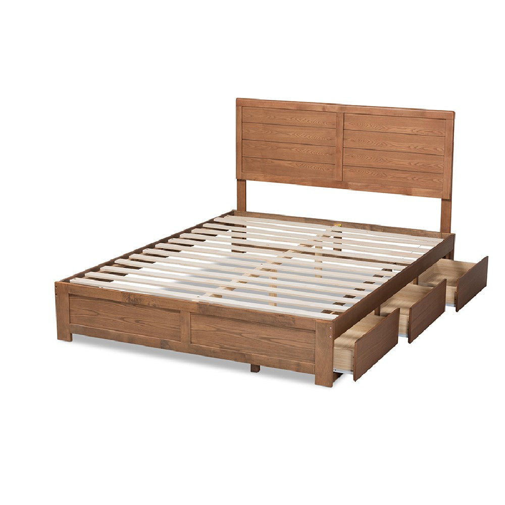 Baxton Studio Lisa Modern and Contemporary Transitional Ash Walnut Brown Finished Wood Queen Size 3-Drawer Platform Storage Bed