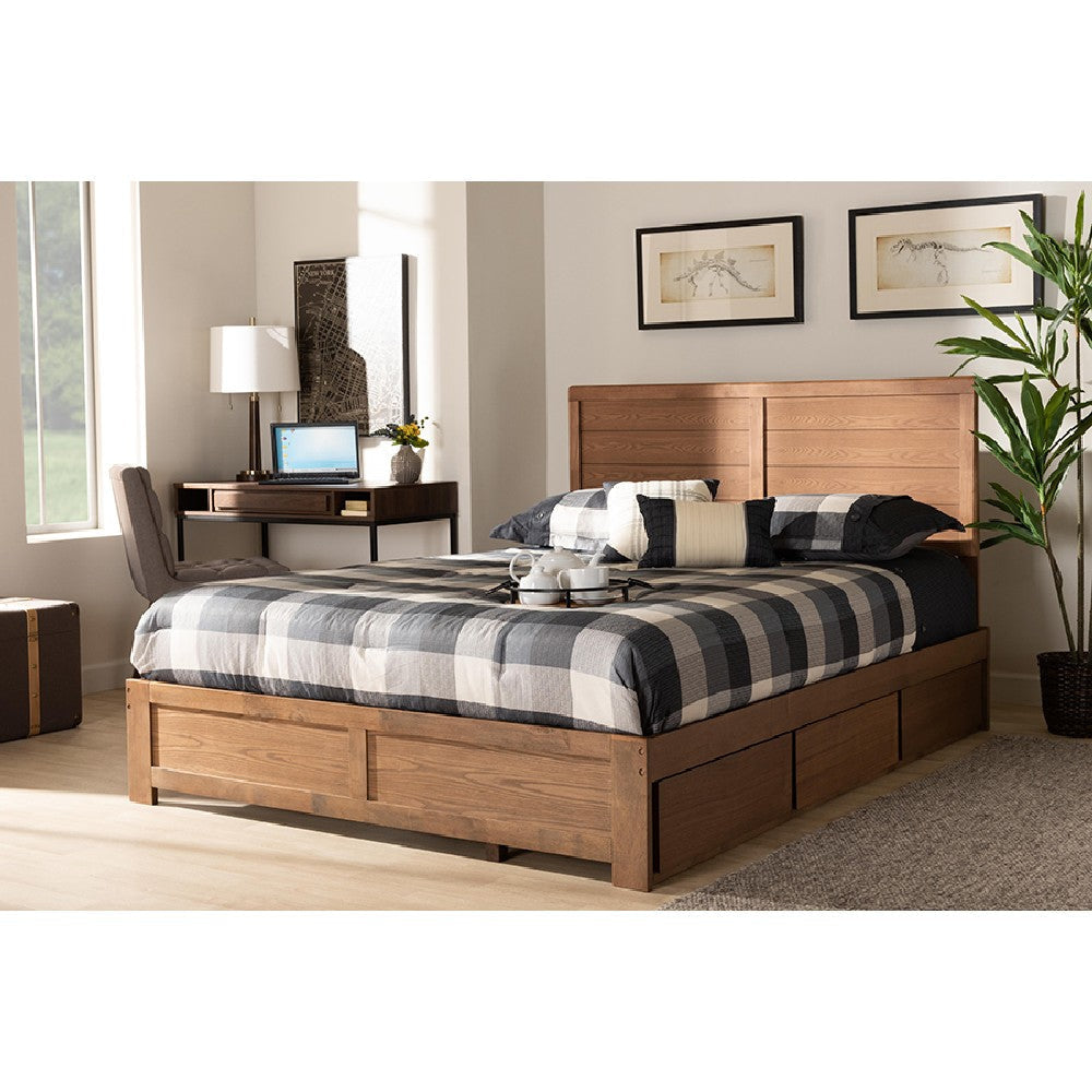 Baxton Studio Lisa Modern and Contemporary Transitional Ash Walnut Brown Finished Wood Queen Size 3-Drawer Platform Storage Bed