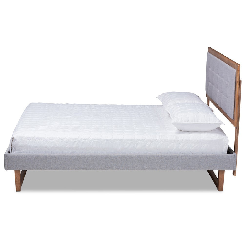 Baxton Studio Livinia Modern Transitional Light Grey Fabric Upholstered and Ash Walnut Brown Finished Wood Full Size Platform Bed