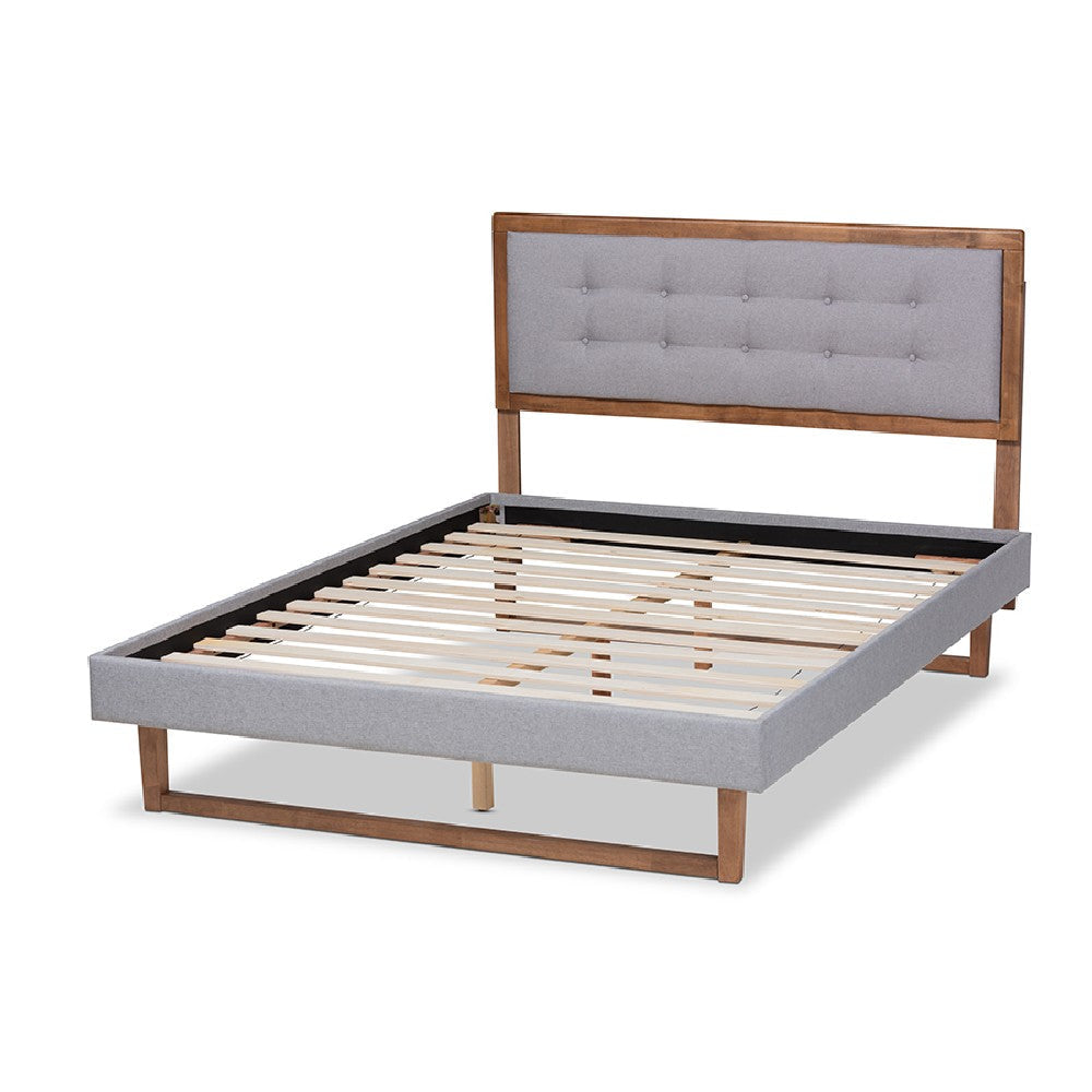 Baxton Studio Livinia Modern Transitional Light Grey Fabric Upholstered and Ash Walnut Brown Finished Wood Full Size Platform Bed