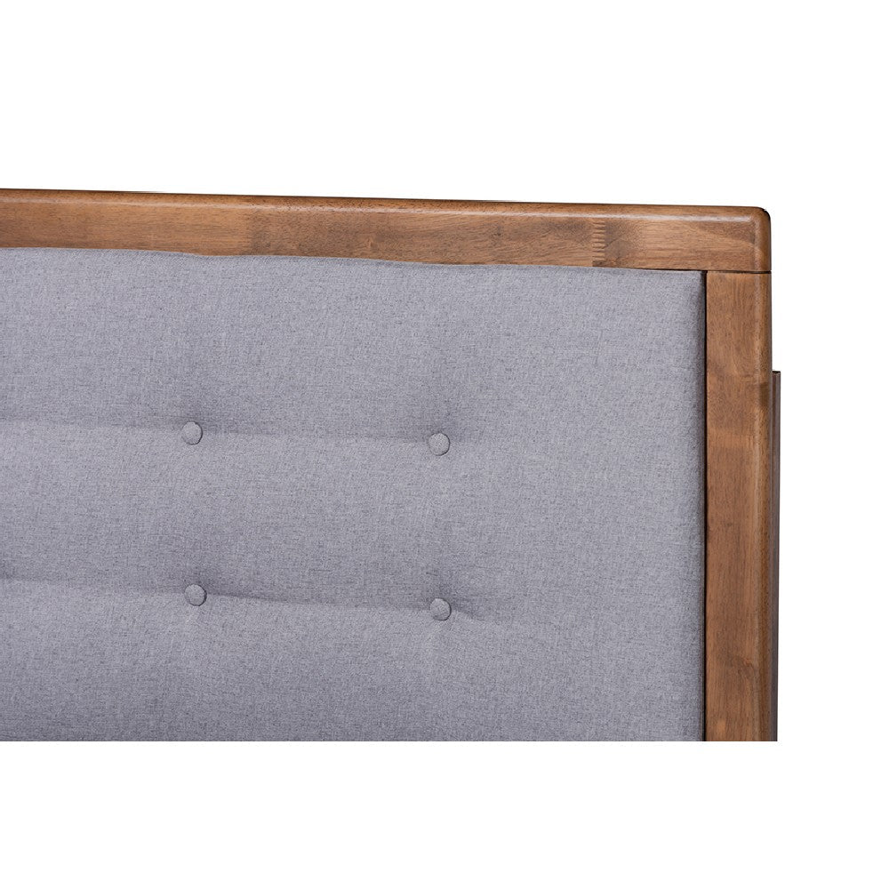 Baxton Studio Livinia Modern Transitional Light Grey Fabric Upholstered and Ash Walnut Brown Finished Wood Full Size Platform Bed
