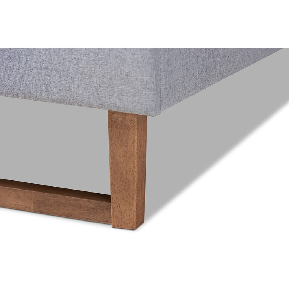 Baxton Studio Livinia Modern Transitional Light Grey Fabric Upholstered and Ash Walnut Brown Finished Wood Full Size Platform Bed