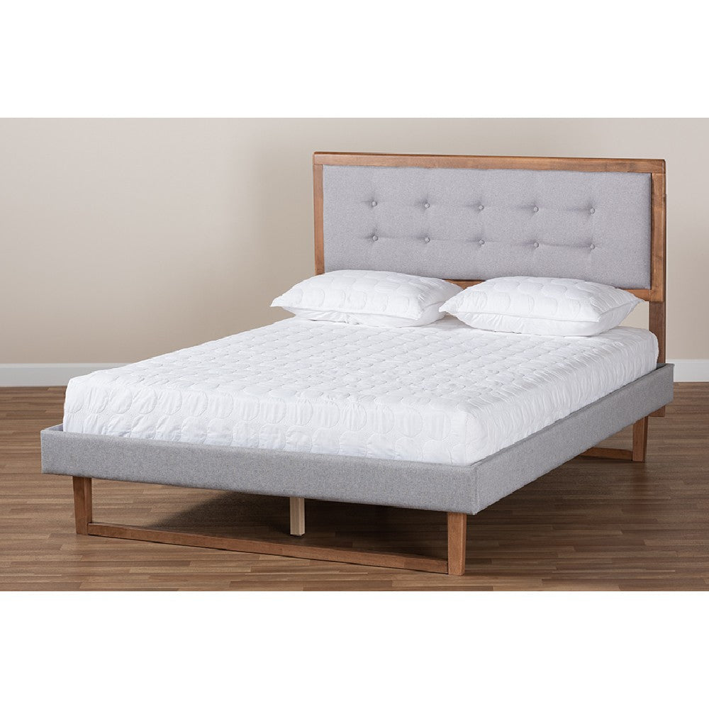Baxton Studio Livinia Modern Transitional Light Grey Fabric Upholstered and Ash Walnut Brown Finished Wood Queen Size Platform Bed