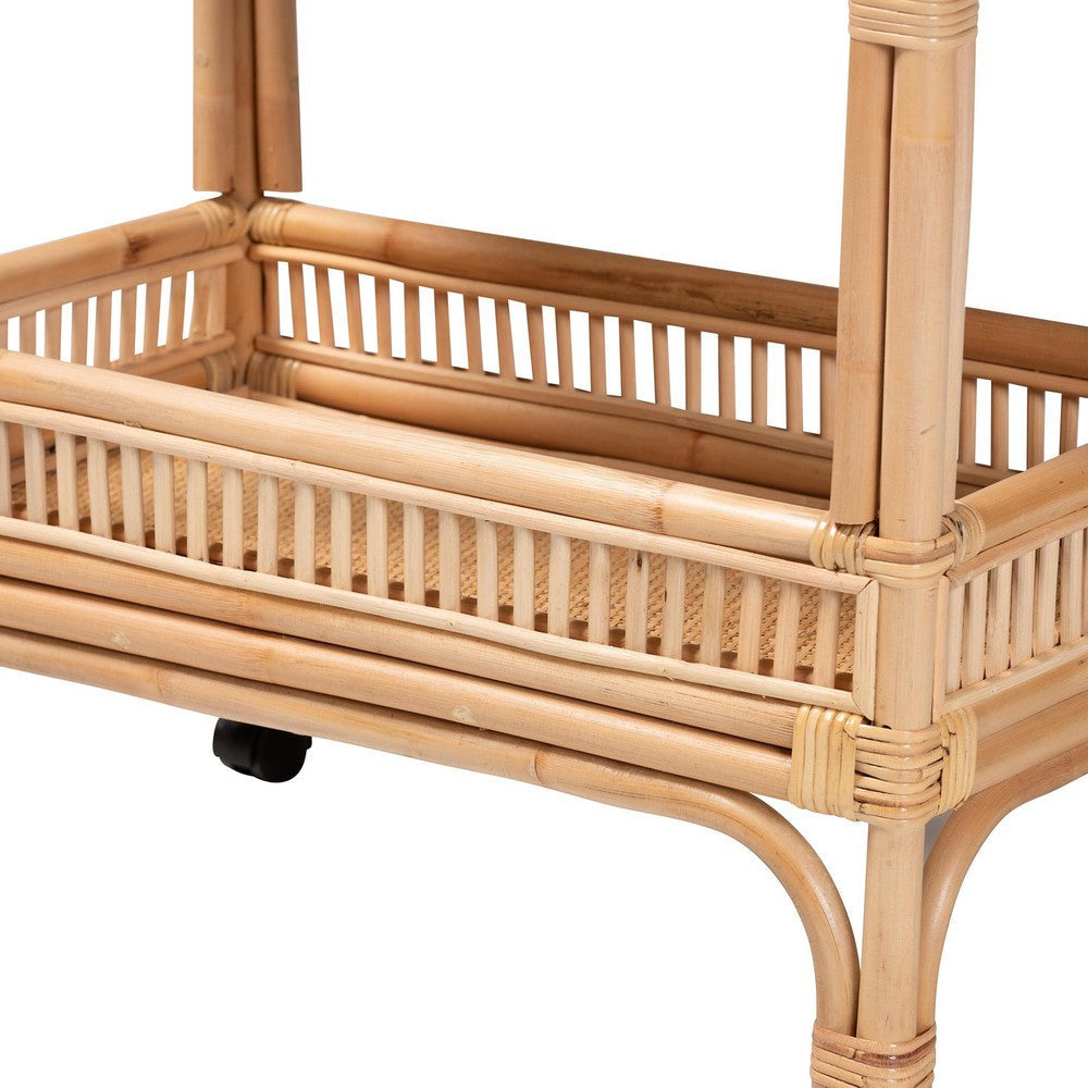 bali & pari Lombok Modern Bohemian Natural Brown Rattan Wine Cart WHI-Lombok-Rattan-Cart