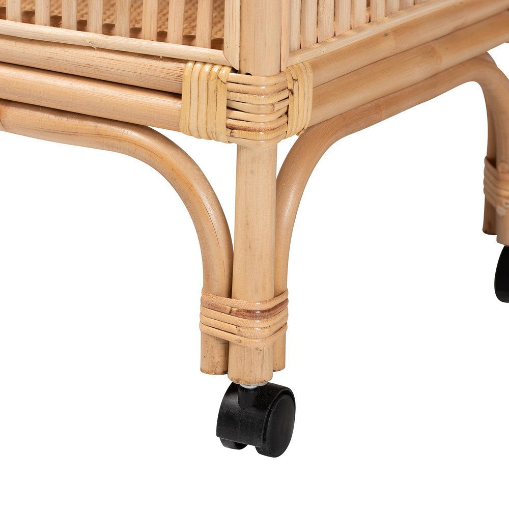 bali & pari Lombok Modern Bohemian Natural Brown Rattan Wine Cart WHI-Lombok-Rattan-Cart