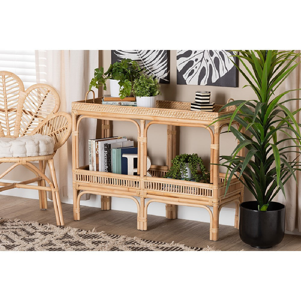 bali & pari Lombok Modern Bohemian Natural Brown Rattan Console Table