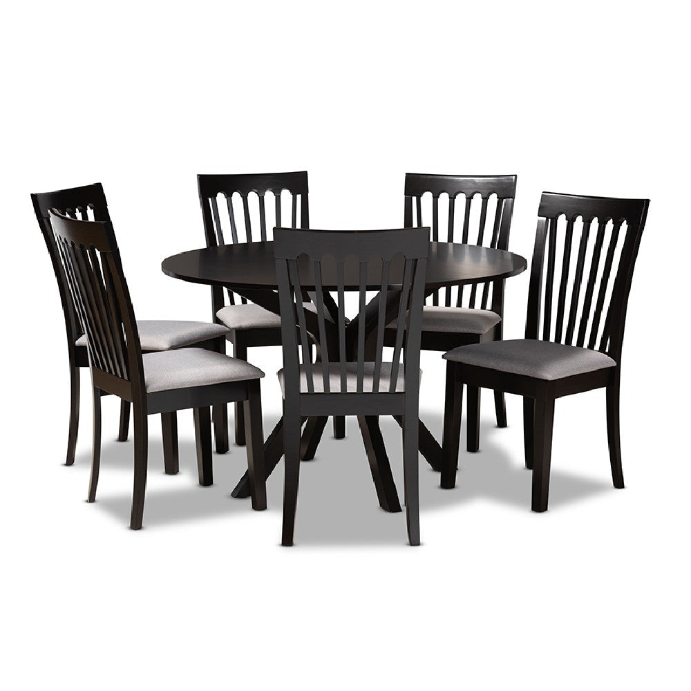 Baxton Studio Lore Modern and Contemporary Grey Fabric Upholstered and Dark Brown Finished Wood 7-Piece Dining Set