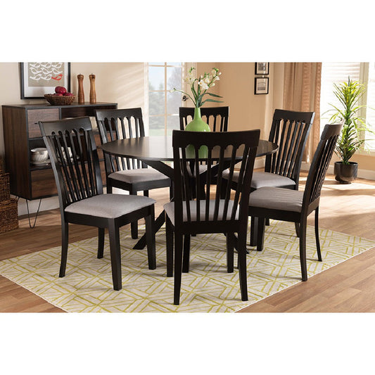 Baxton Studio Lore Modern and Contemporary Grey Fabric Upholstered and Dark Brown Finished Wood 7-Piece Dining Set