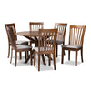 Baxton Studio Lore Modern and Contemporary Grey Fabric Upholstered and Walnut Brown Finished Wood 7-Piece Dining Set