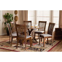 Baxton Studio Lore Modern and Contemporary Grey Fabric Upholstered and Walnut Brown Finished Wood 7-Piece Dining Set