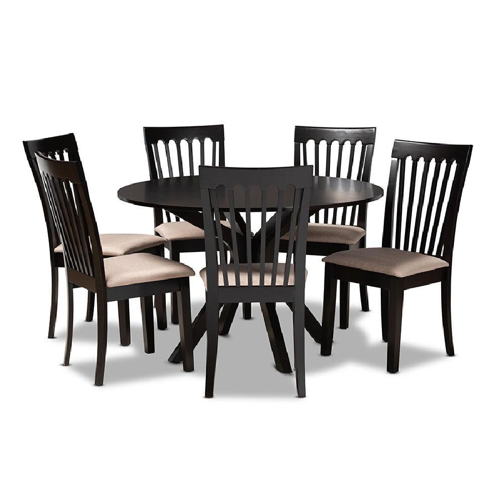 Baxton Studio Lore Modern and Contemporary Sand Fabric Upholstered and Dark Brown Finished Wood 7-Piece Dining Set