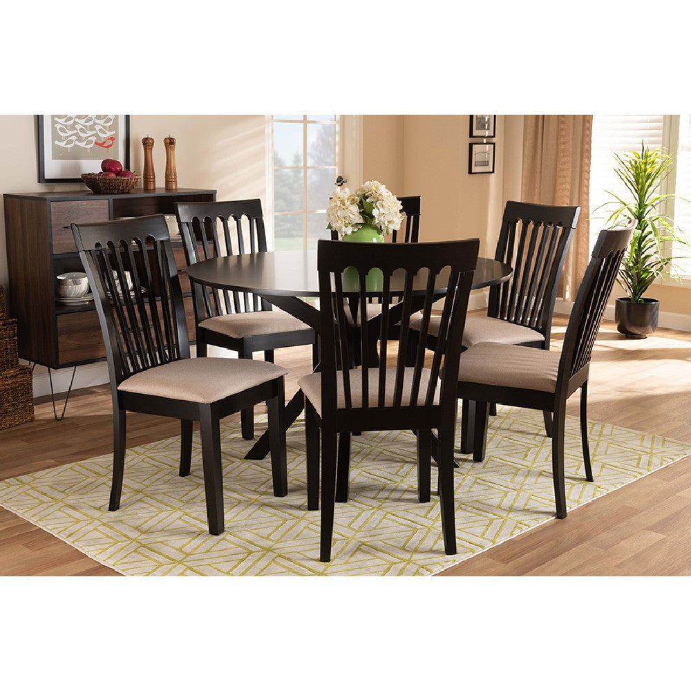 Baxton Studio Lore Modern and Contemporary Sand Fabric Upholstered and Dark Brown Finished Wood 7-Piece Dining Set